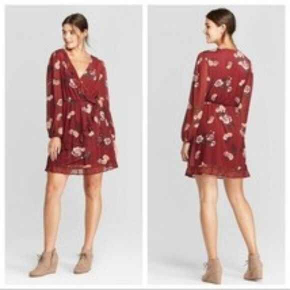 Xhilaration Dresses & Skirts - Xhilaration Floral Print V-Neck Mesh Wrap Mini XS